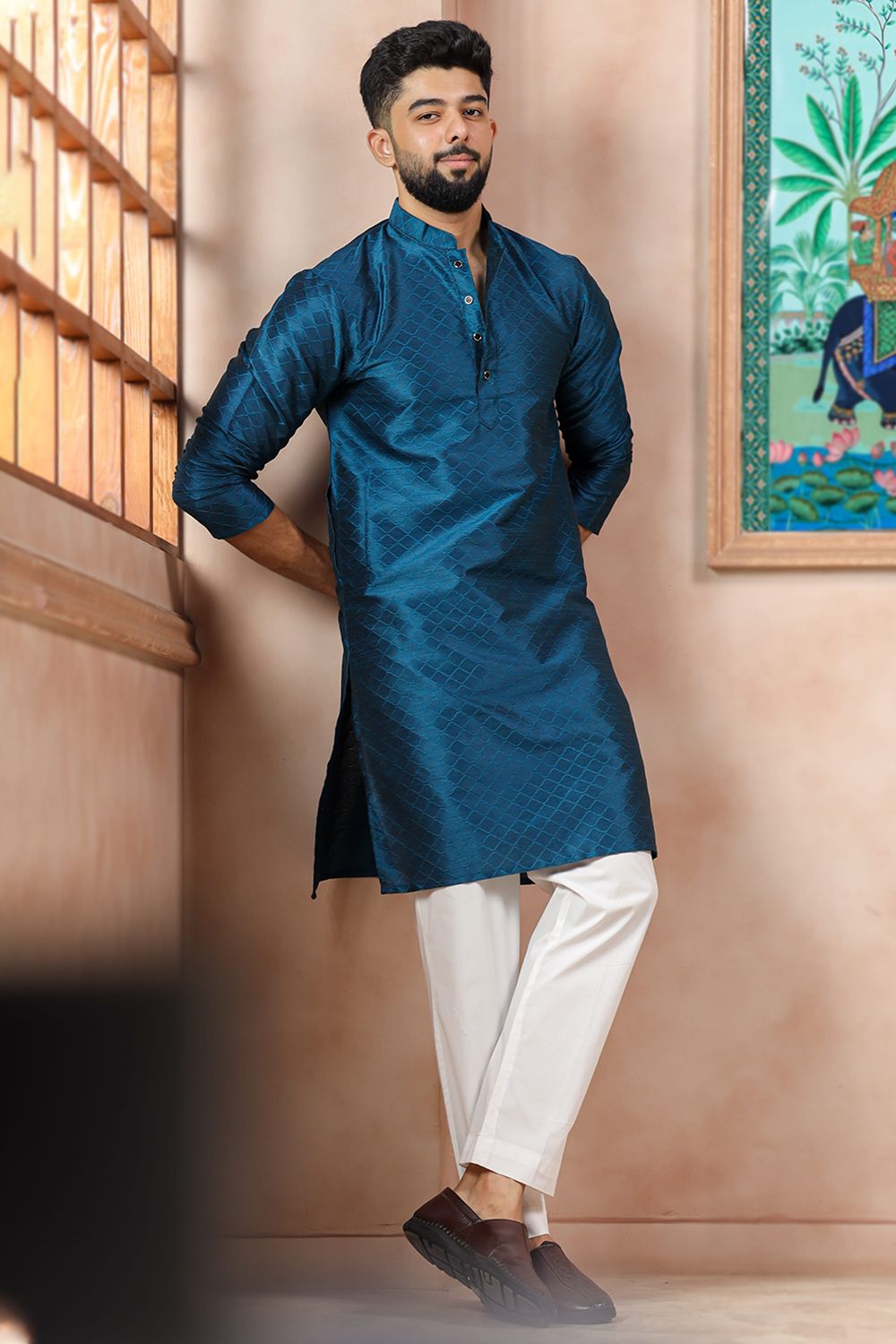 Blue Silk Festive Kurta