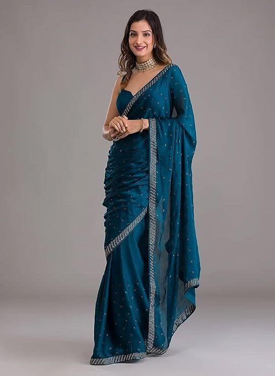 Blue Chiffon Party Saree