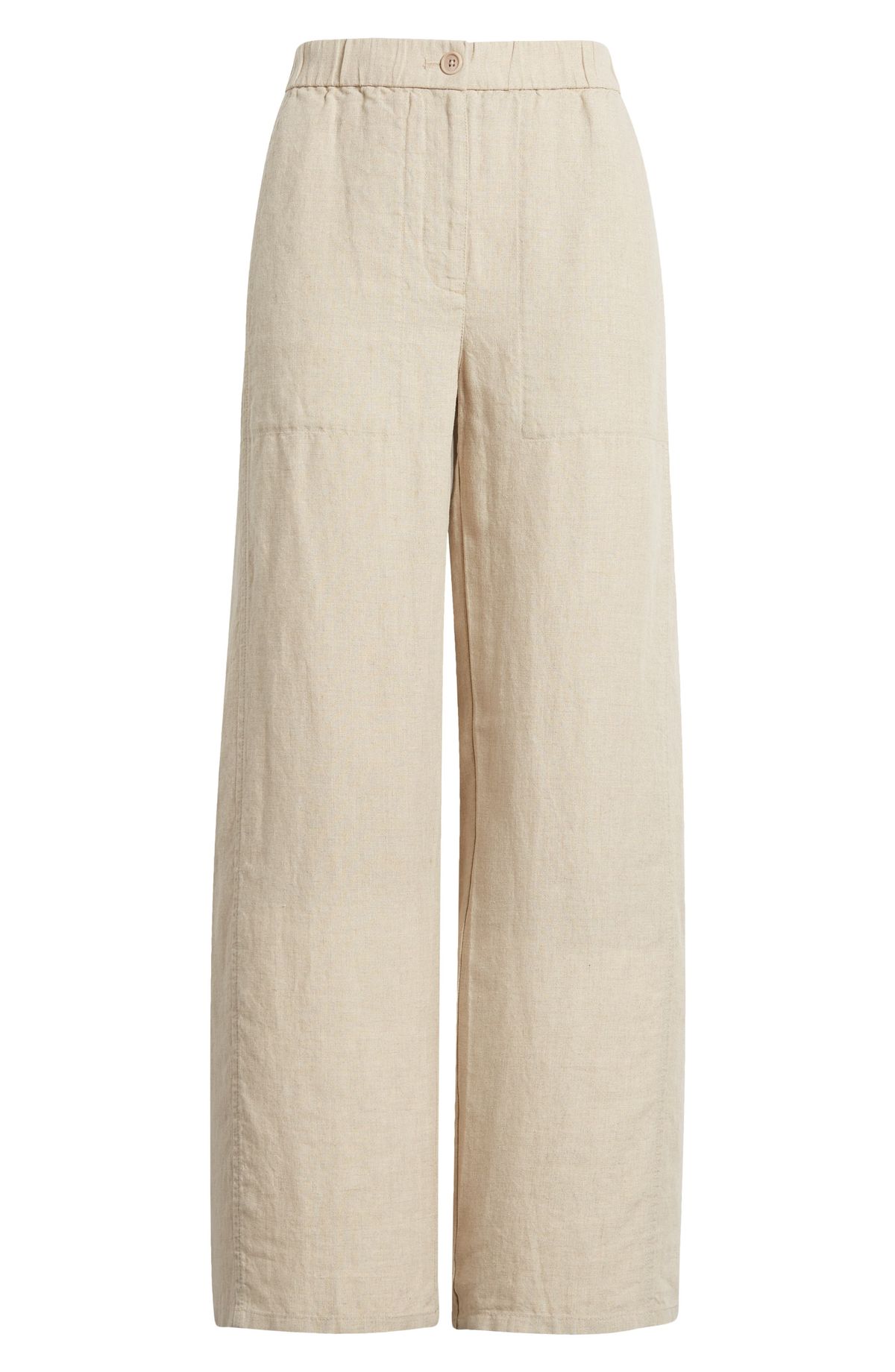 Beige Linen Wide-Leg Pants